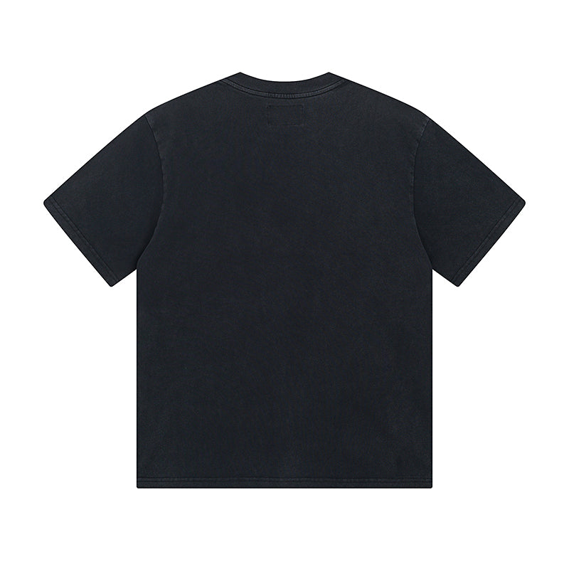 Men’s Black Street Vintage Washed T-Shirt (Crafted Print) 1001