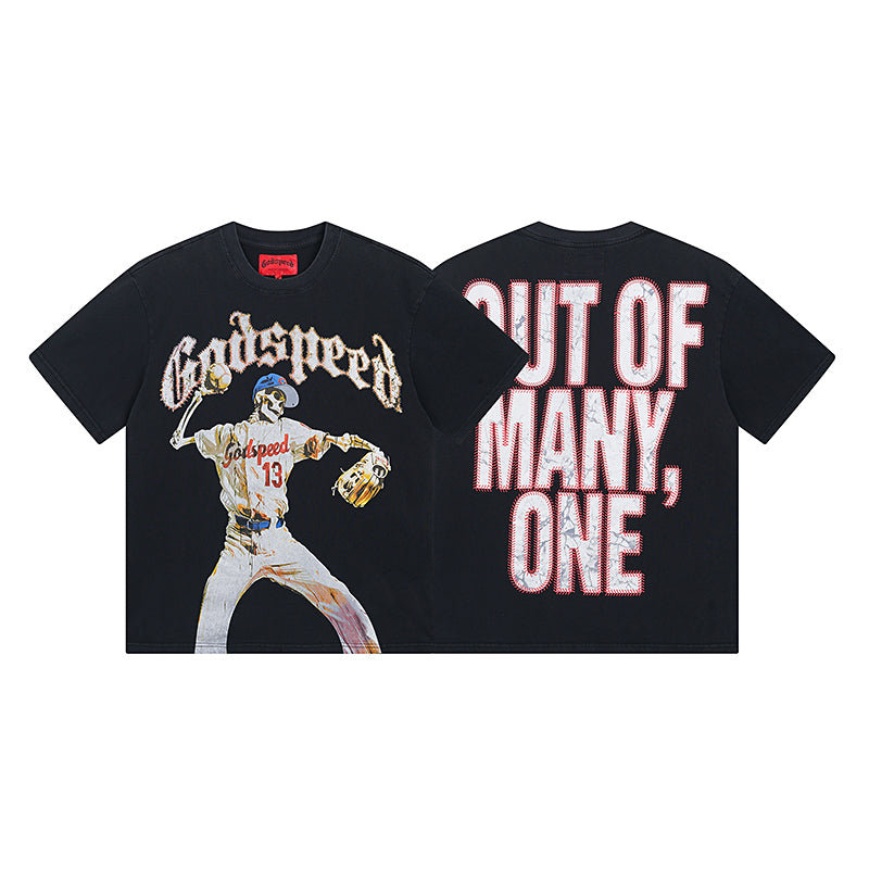 Men’s Black Street Vintage Washed T-Shirt (Crafted Print) 1003