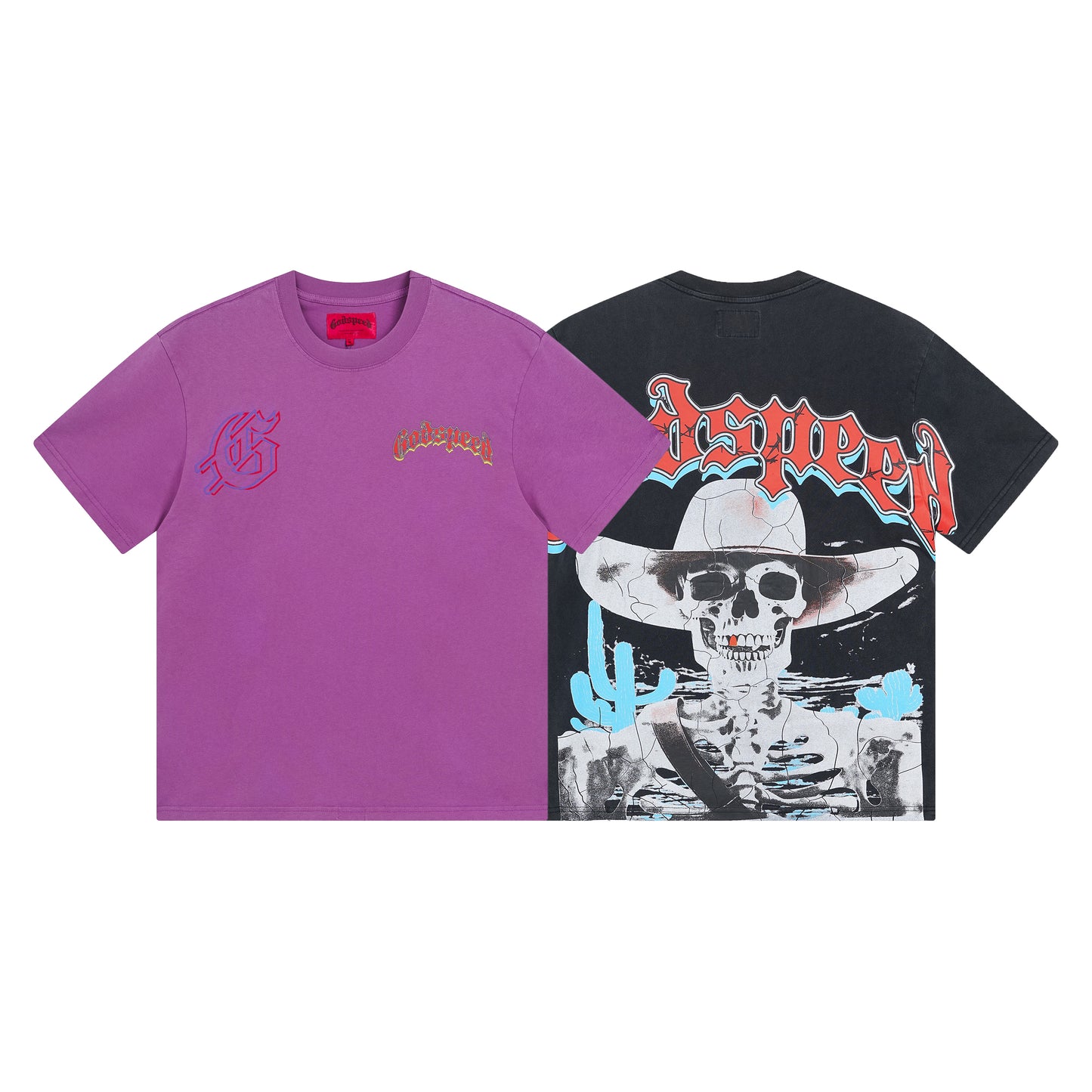 T-shirt homme violet et noir style vintage délavé (impression artisanale) 1018