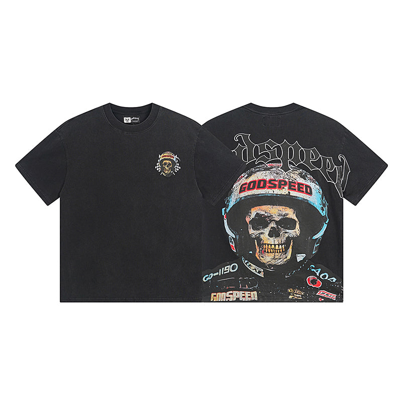 T-shirt noir délavé style vintage pour homme (impression artisanale) 1076