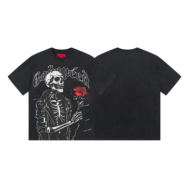 T-shirt noir délavé style vintage pour homme (impression artisanale) 1095