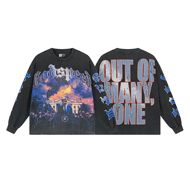 Black Street Vintage Washed Layered T-Shirt (Crafted Print) 1157
