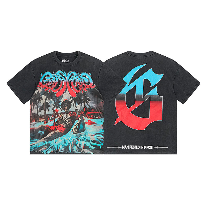 Black Street Vintage Washed T-Shirt (Crafted Print) 1166
