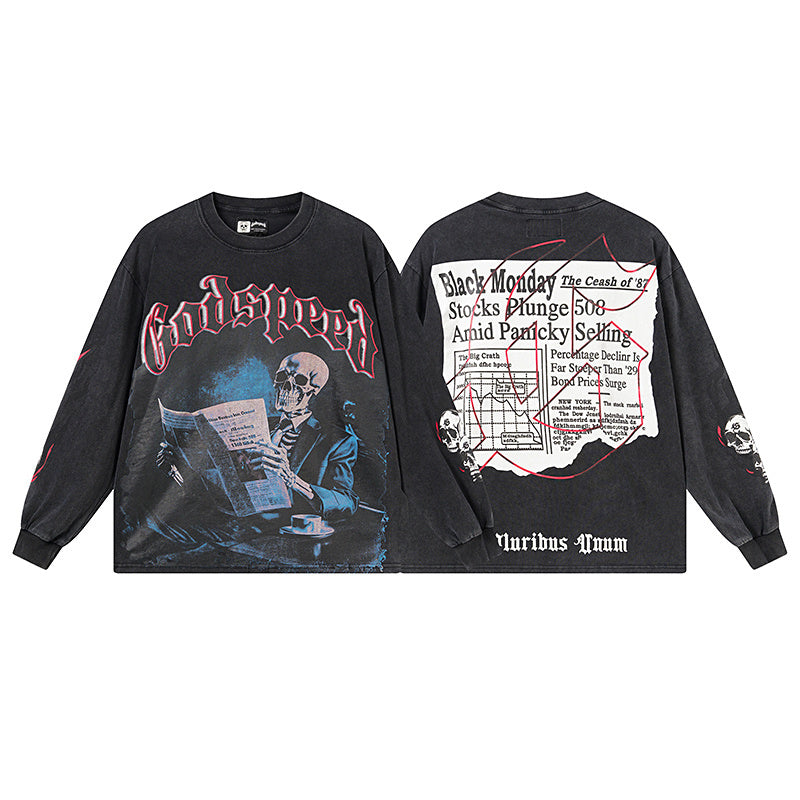 Black Street Vintage Washed Long Sleeve T-Shirt (Crafted Print) 1175