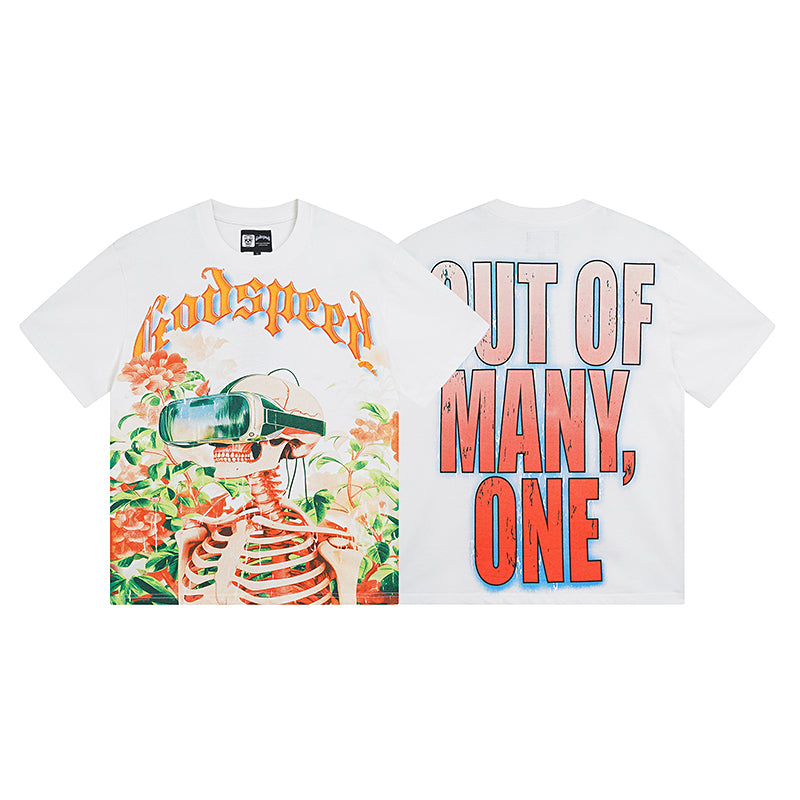 Men’s White Street Vintage Washed T-Shirt (Crafted Print) 3009