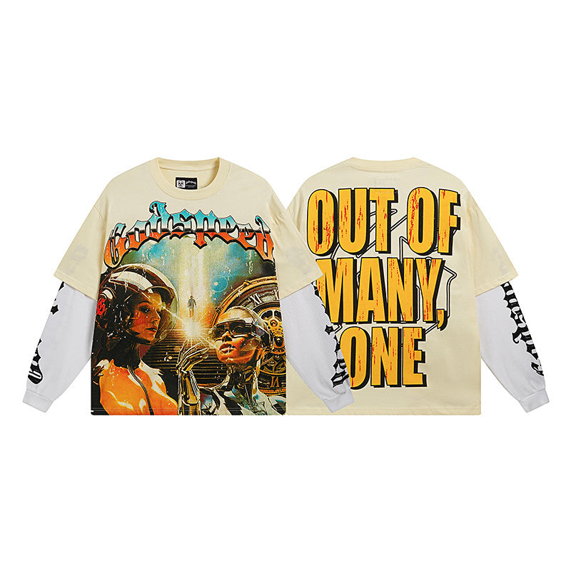 Men’s Beige Street Vintage Washed Layered T-Shirt (Crafted Print) 3153