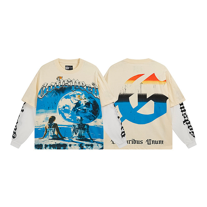 Men’s Beige Street Vintage Washed Layered T-Shirt (Crafted Print) 3155