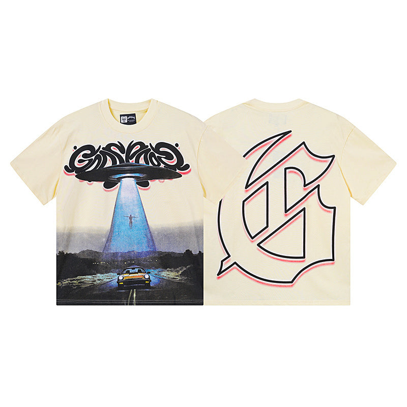 Men’s Beige Street Vintage Washed T-Shirt (Crafted Print) 3172