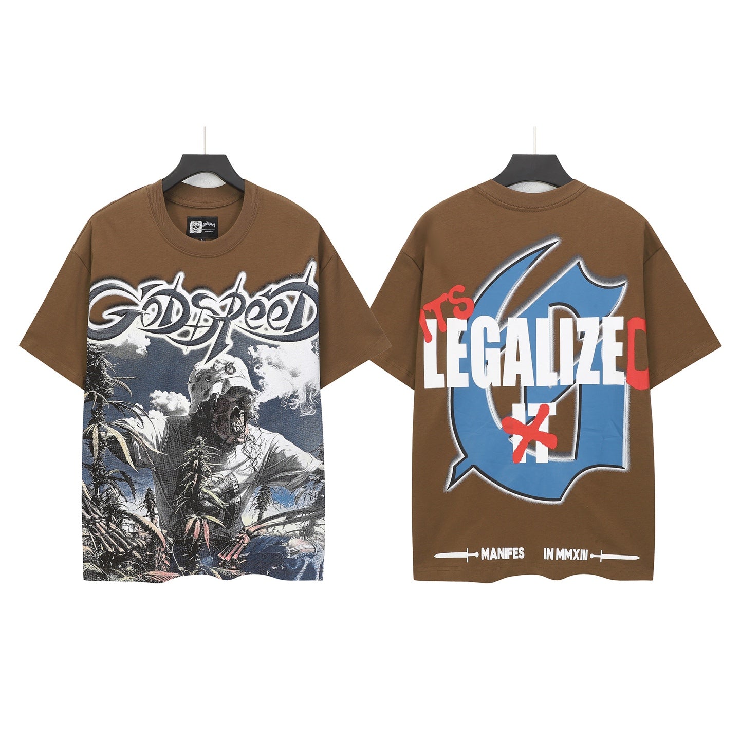 T-shirt homme Gold & Blue & Coffee Street Vintage Délavé (Impression Artisanale) 5100