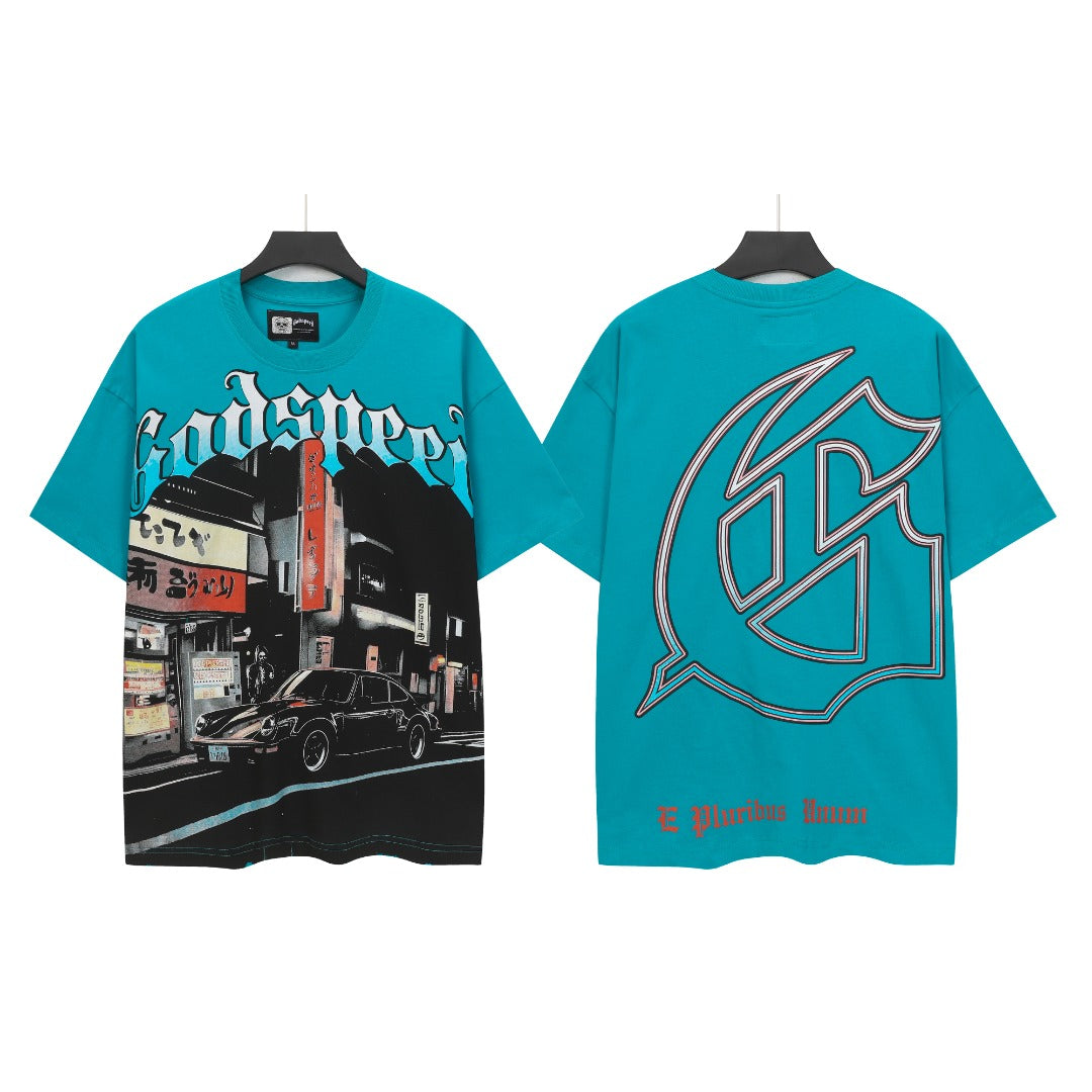 Pink & Blue Street Vintage Washed T-Shirt (Crafted Print) 5333