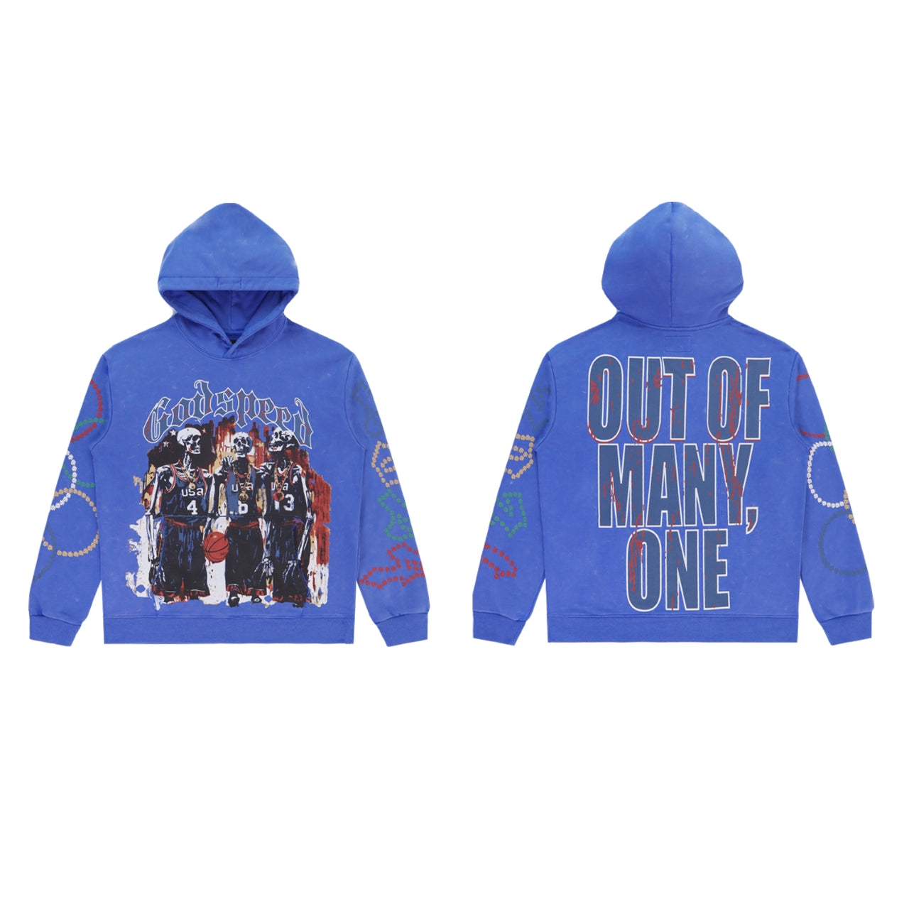 Sweat à capuche homme noir et bleu style vintage délavé (imprimé artisanal) 5520