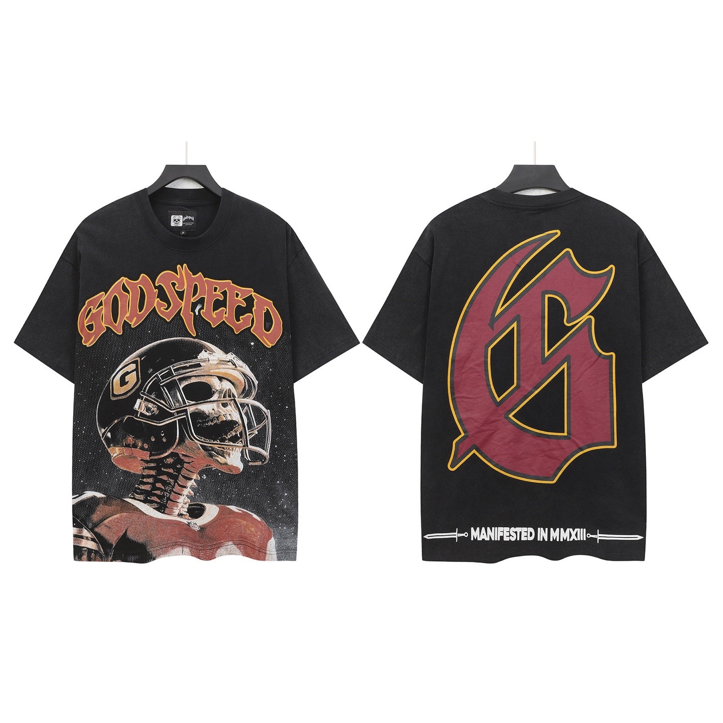 Men’s Black Rock Street Vintage Washed T-Shirt (Crafted Print) 6123