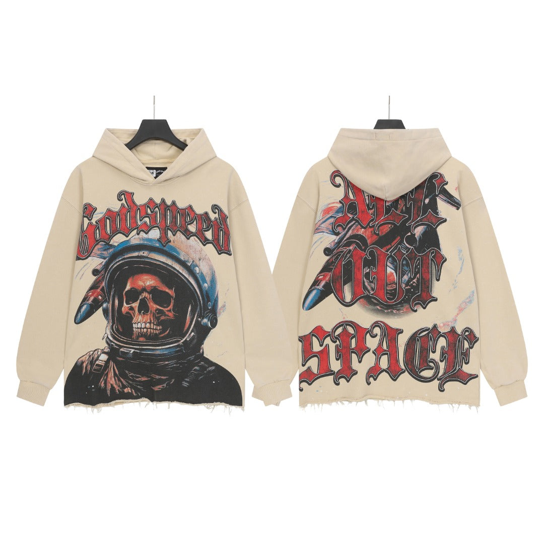 Black & Beige Street Vintage Washed Hoodie (Crafted Print) 6856