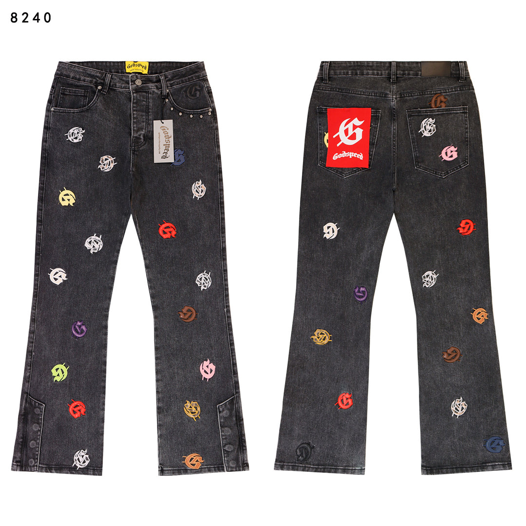 Black & Blue & Gray Loose Fit Denim Pants Streetwear Vintage Style Jeans 8240