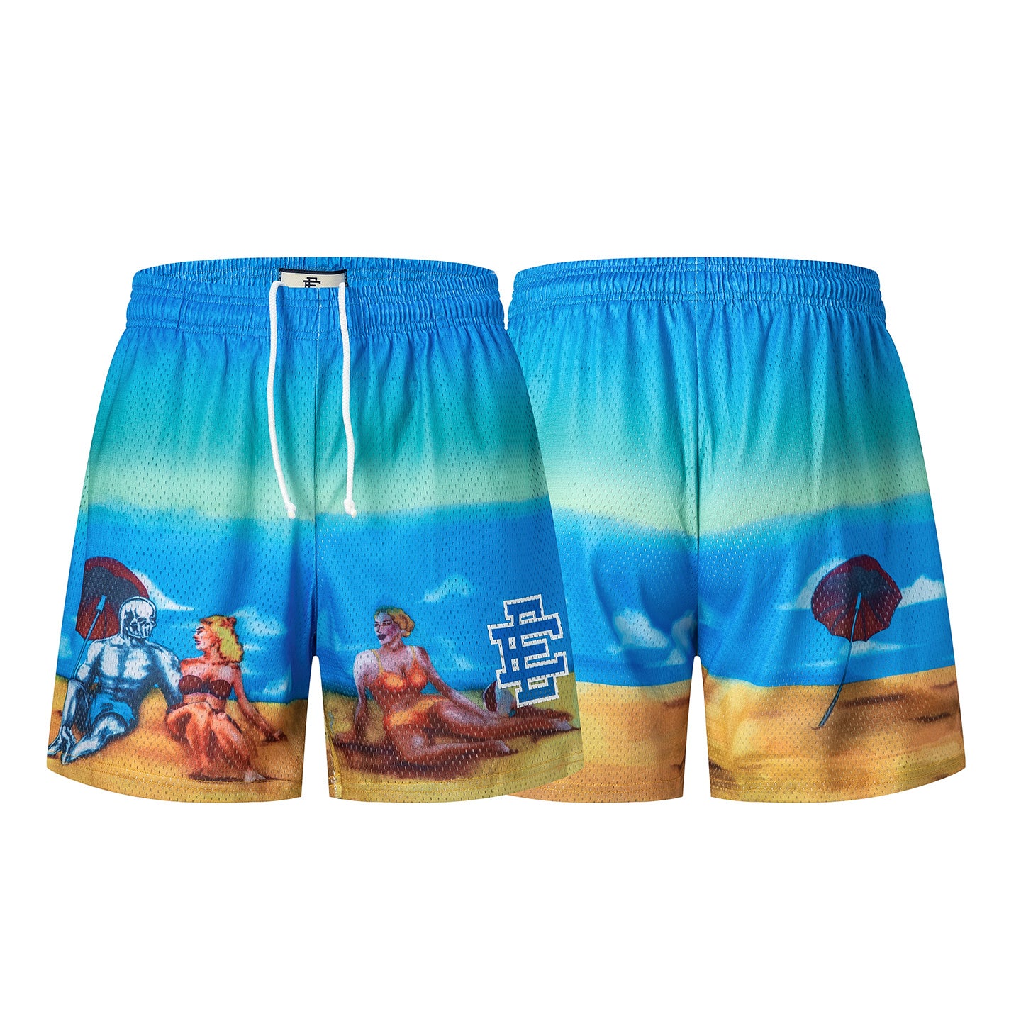 Ocean Blue Beach Wave Streetwear Loose Fit Shorts Summer Casual Surf Style EES-08
