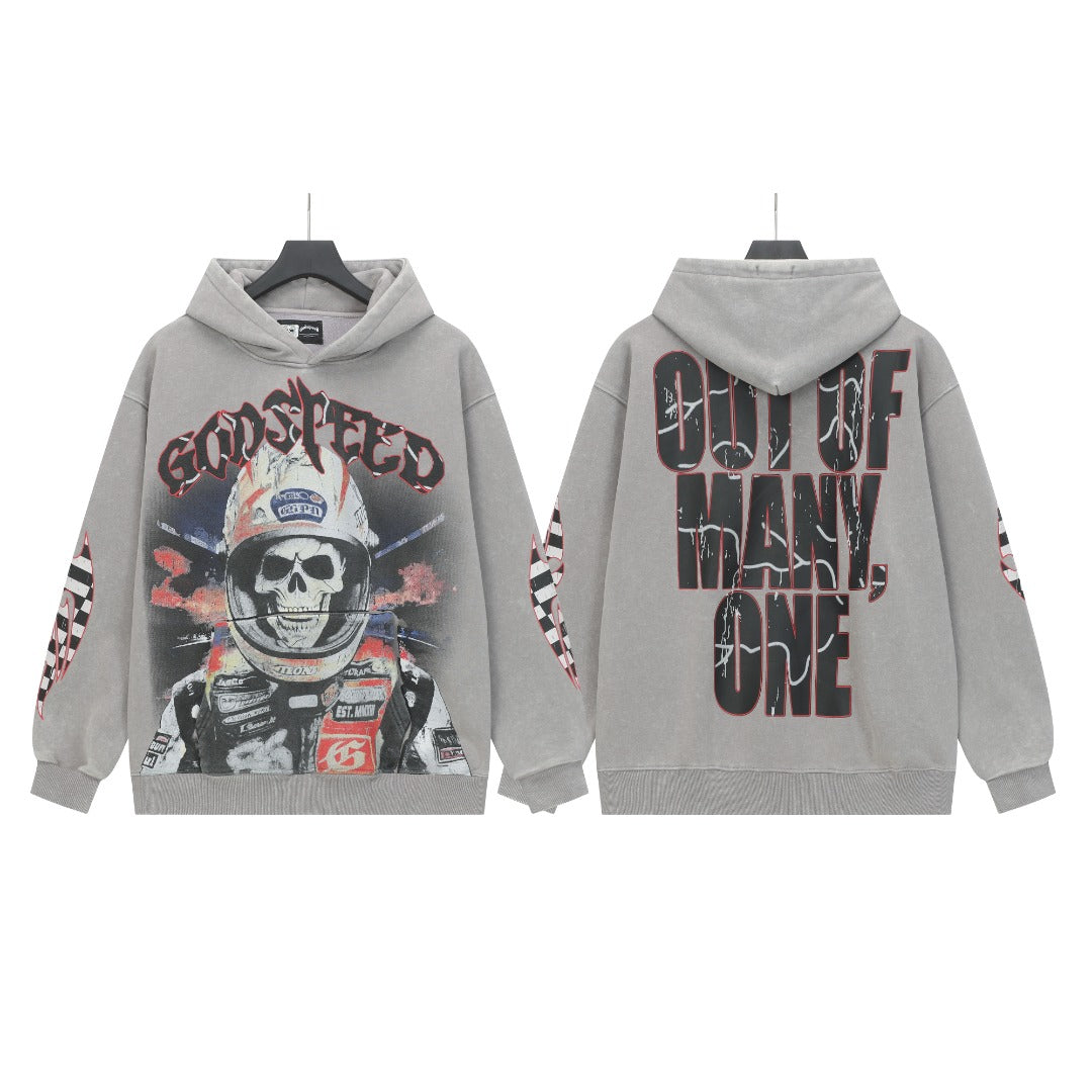 Black & Gray Street Vintage Washed Hoodie (Crafted Print) G6601