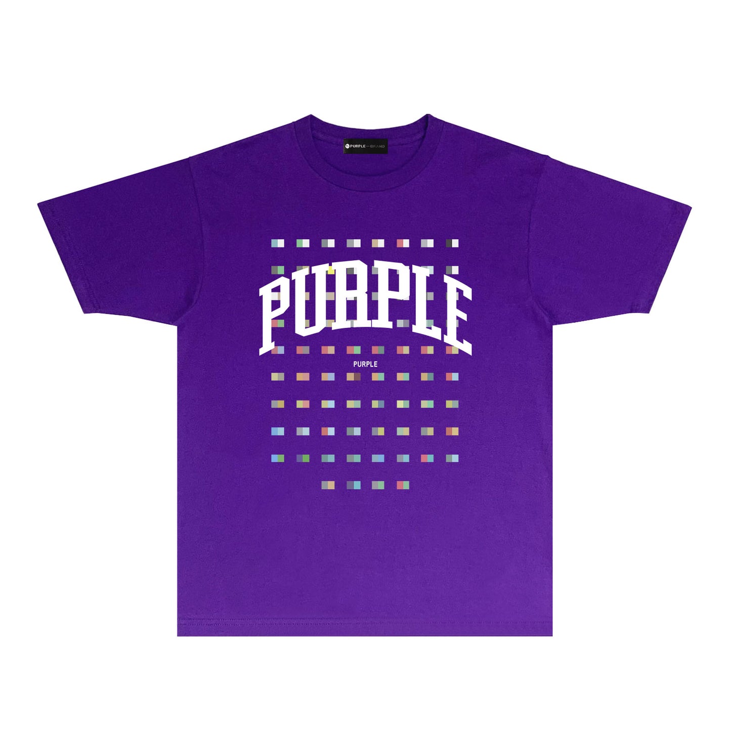 Purple Multicolor Block Graphic T-Shirt Short Sleeve Casual Streetwear Tee PUR089