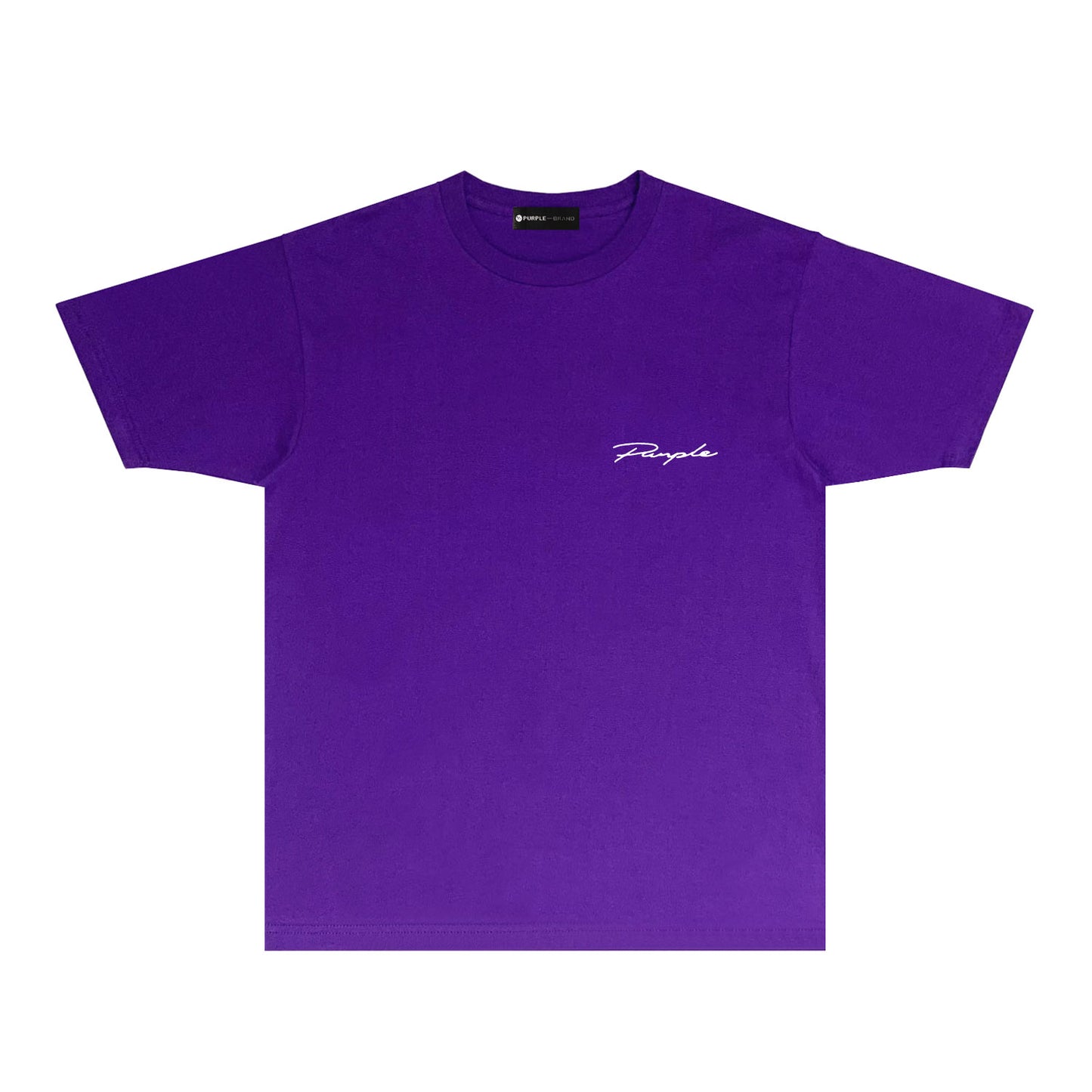 Purple Cursive Small Letter Graphic T-Shirt Short Sleeve Casual Streetwear Tee PUR128