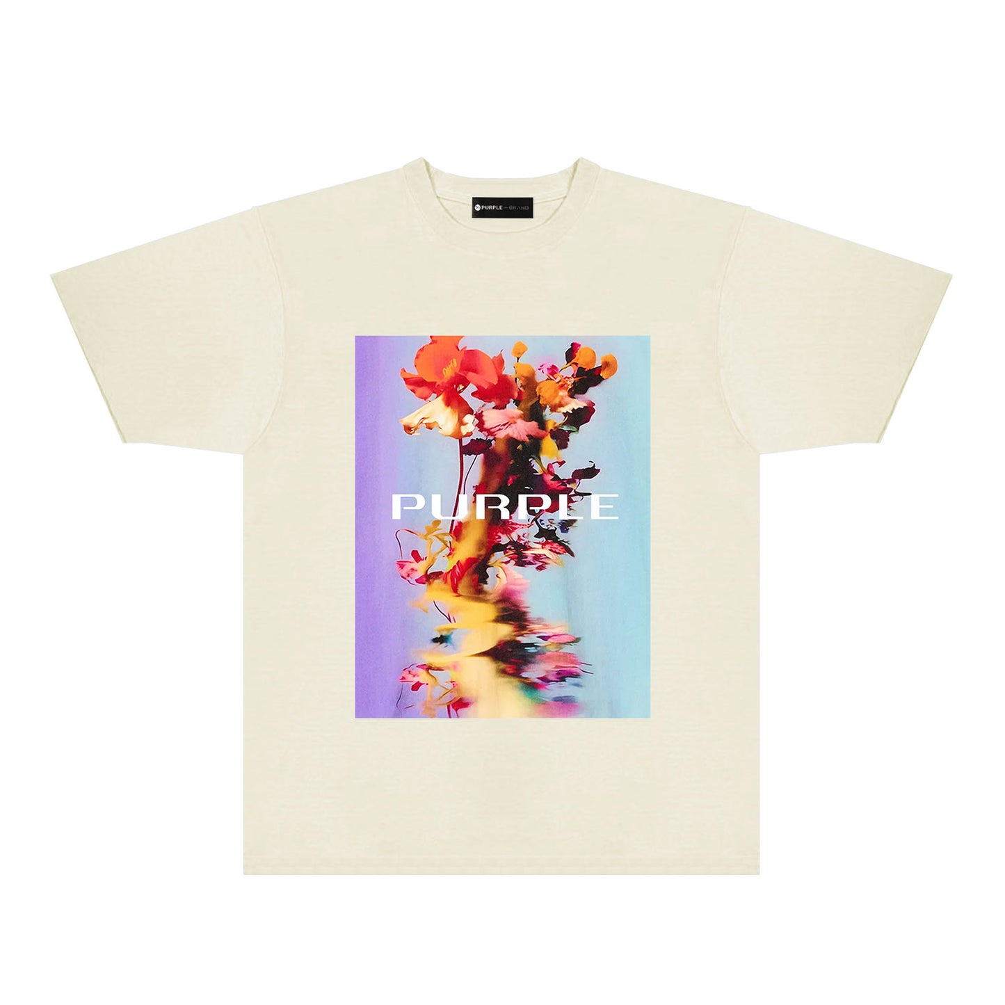 Purple Floral Graphic T-Shirt Short Sleeve Casual Streetwear Tee PUR131
