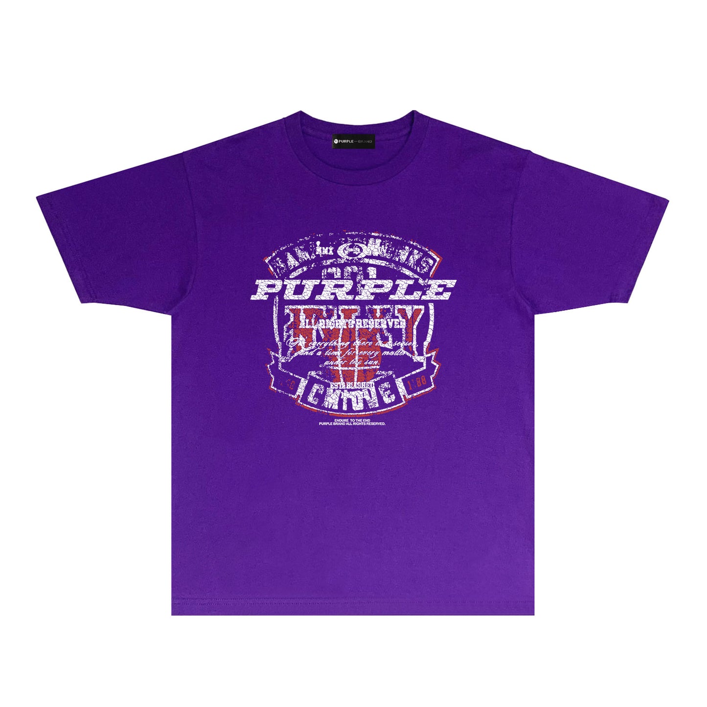Purple Cracked Shield Graphic T-Shirt Short Sleeve Casual Streetwear Tee PUR156