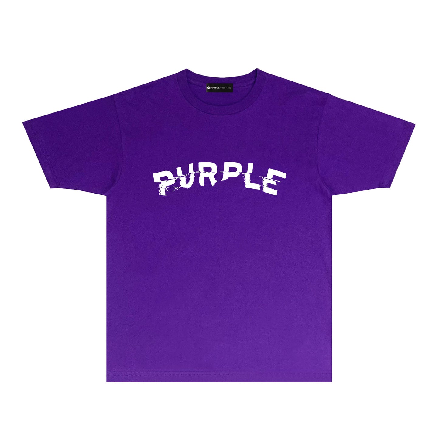 Purple Distorted Paint Splash Typography Graphic T-Shirt Short Sleeve Casual Streetwear Tee PUR162