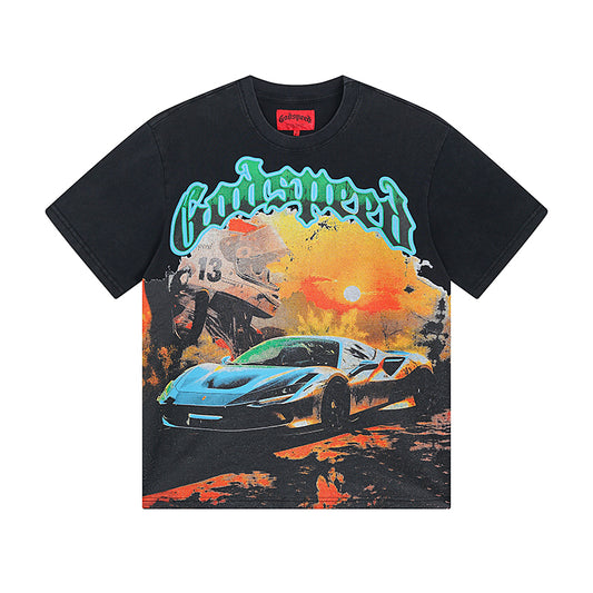 Men’s Black Street Vintage Washed T-Shirt (Crafted Print) 1002