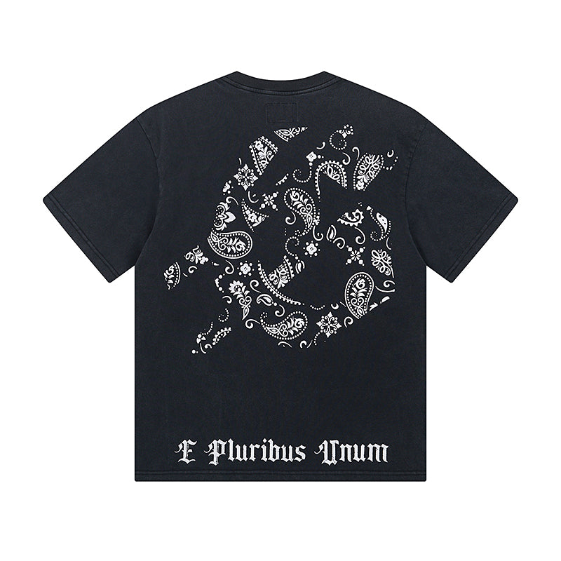 T-shirt noir délavé style vintage pour homme (impression artisanale) 1007