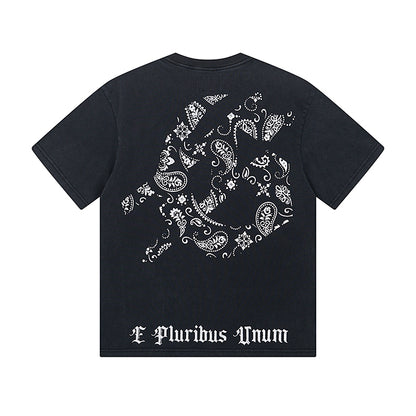 T-shirt noir délavé style vintage pour homme (impression artisanale) 1007