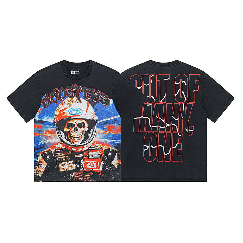 T-shirt noir délavé style vintage pour homme (impression artisanale) 1012