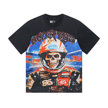 T-shirt noir délavé style vintage pour homme (impression artisanale) 1012