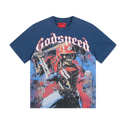 T-shirt homme noir et bleu style vintage délavé (impression artisanale) 1017