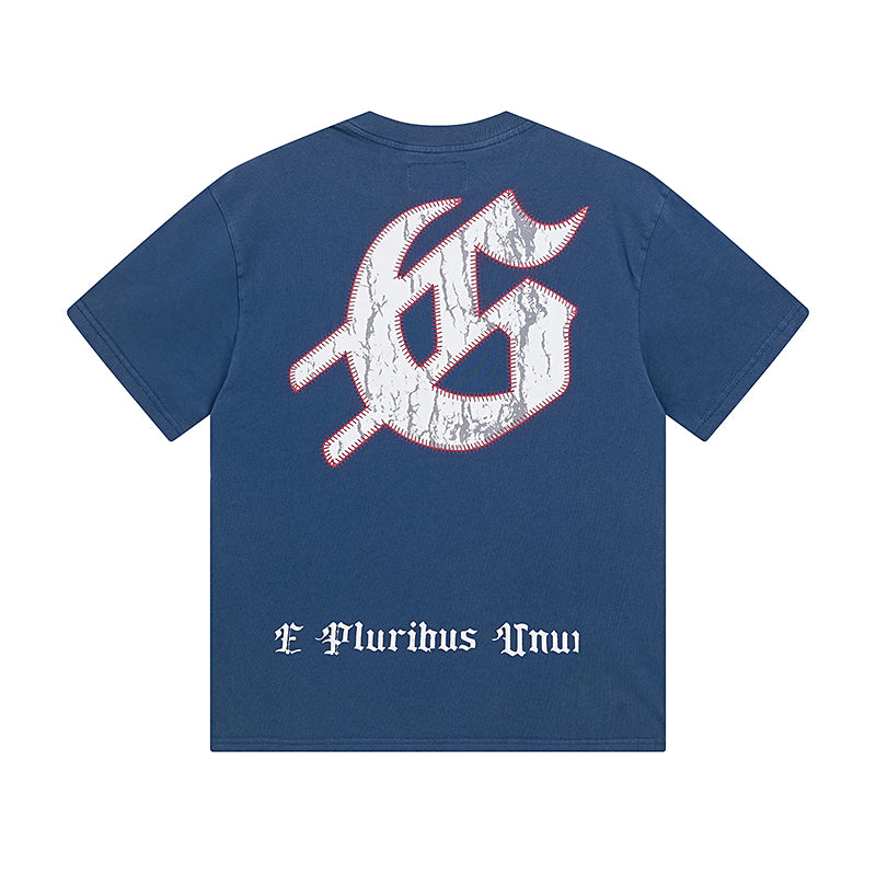 T-shirt homme noir et bleu style vintage délavé (impression artisanale) 1017