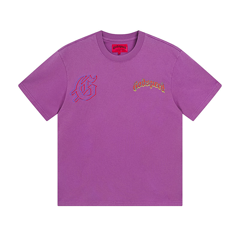 T-shirt homme violet et noir style vintage délavé (impression artisanale) 1018