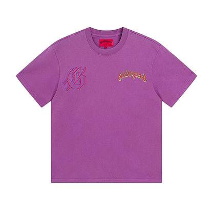 T-shirt homme violet et noir style vintage délavé (impression artisanale) 1018