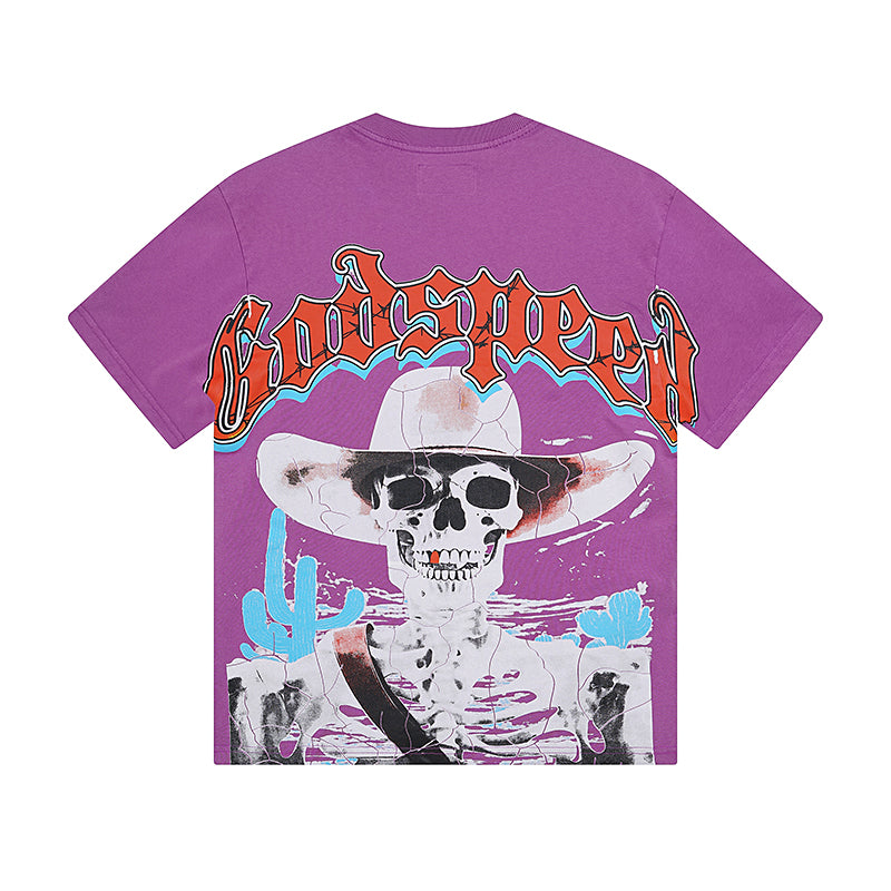 T-shirt homme violet et noir style vintage délavé (impression artisanale) 1018