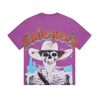 T-shirt homme violet et noir style vintage délavé (impression artisanale) 1018
