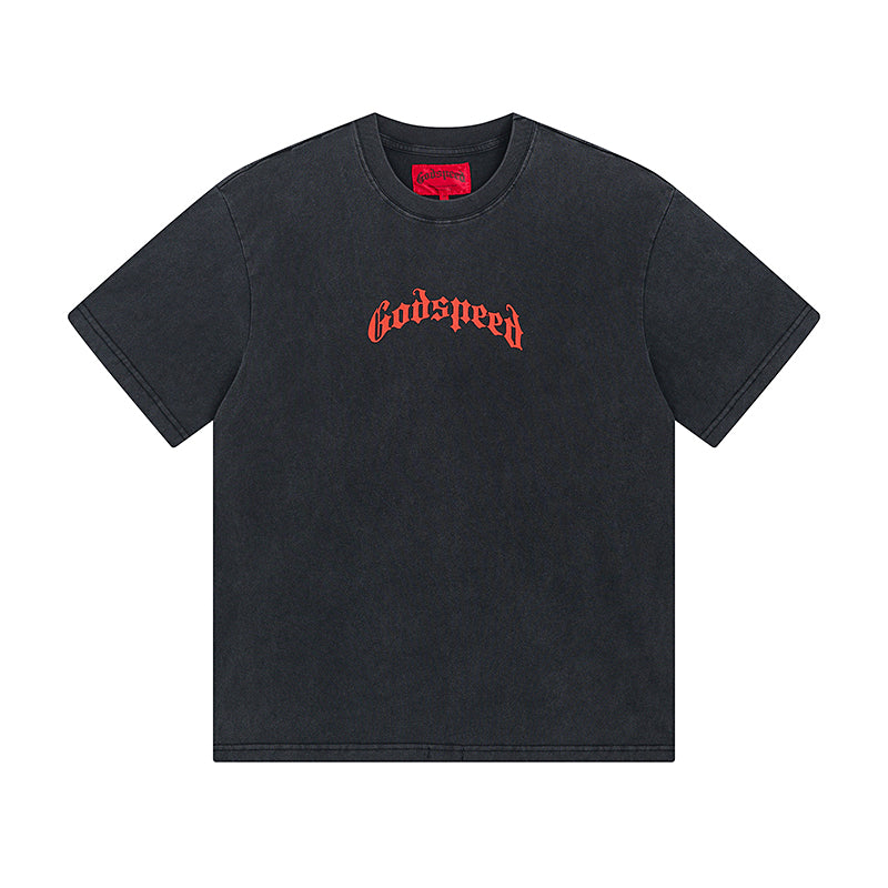 T-shirt noir délavé style vintage pour homme (impression artisanale) 1019