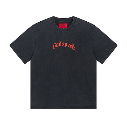 T-shirt noir délavé style vintage pour homme (impression artisanale) 1019