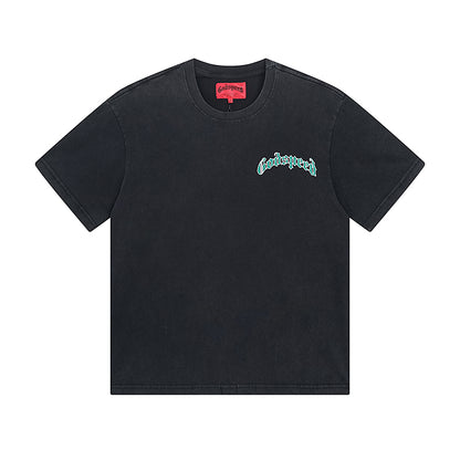 T-shirt noir délavé style vintage pour homme (impression artisanale) 1020