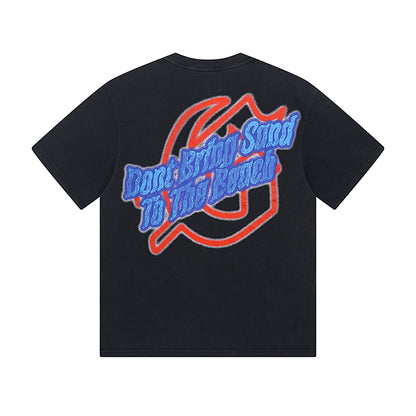 T-shirt noir délavé style vintage pour homme (impression artisanale) 1022