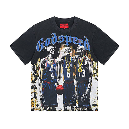 T-shirt noir délavé style vintage pour homme (impression artisanale) 1023