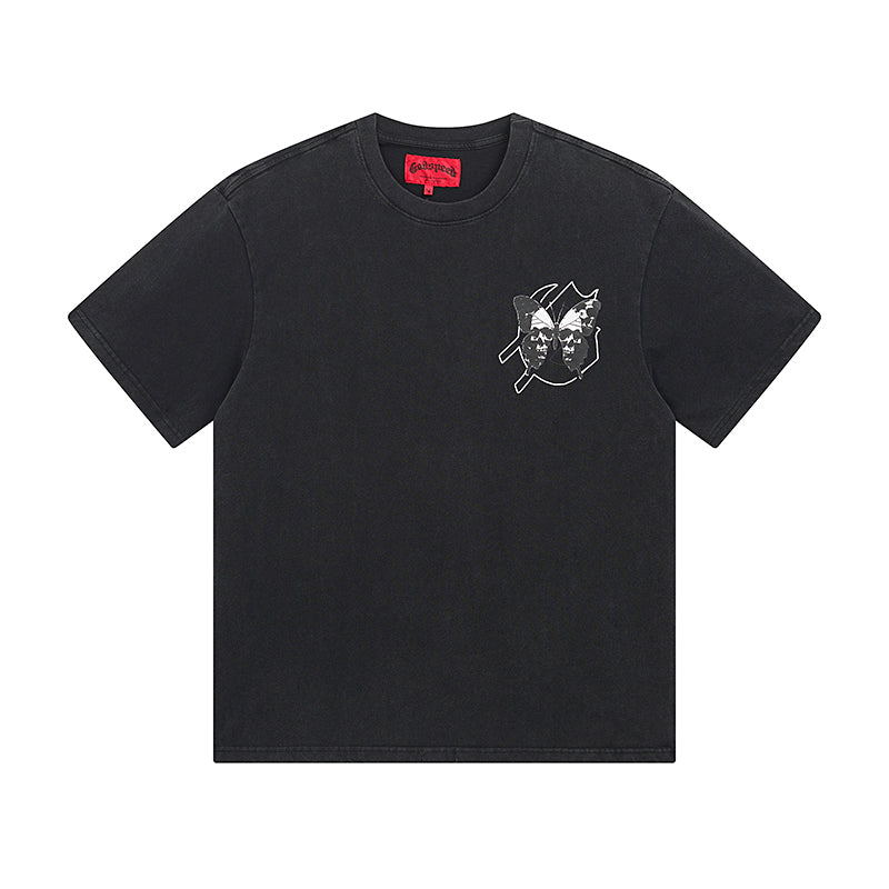 T-shirt noir délavé style vintage pour homme (impression artisanale) 1026