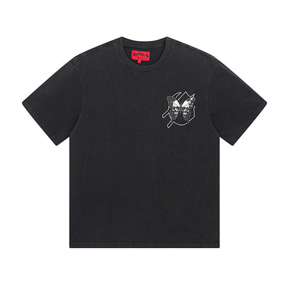 T-shirt noir délavé style vintage pour homme (impression artisanale) 1026