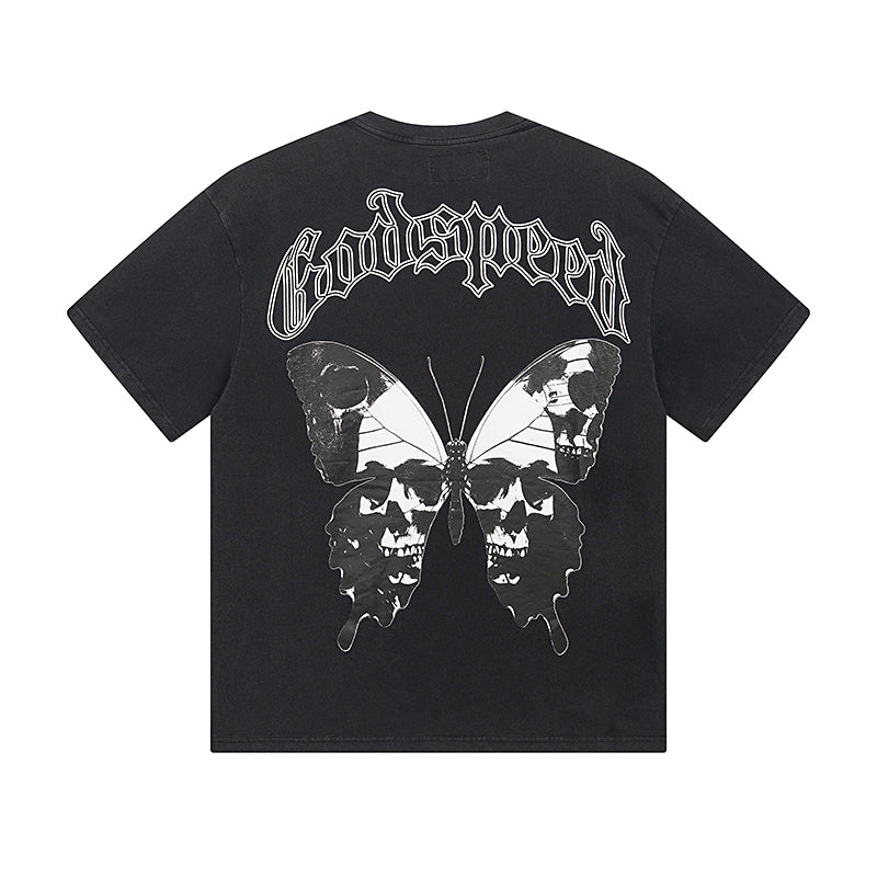T-shirt noir délavé style vintage pour homme (impression artisanale) 1026