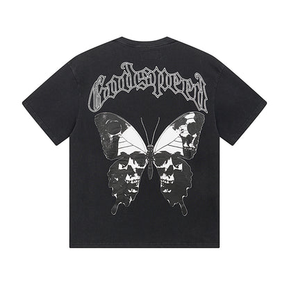 T-shirt noir délavé style vintage pour homme (impression artisanale) 1026
