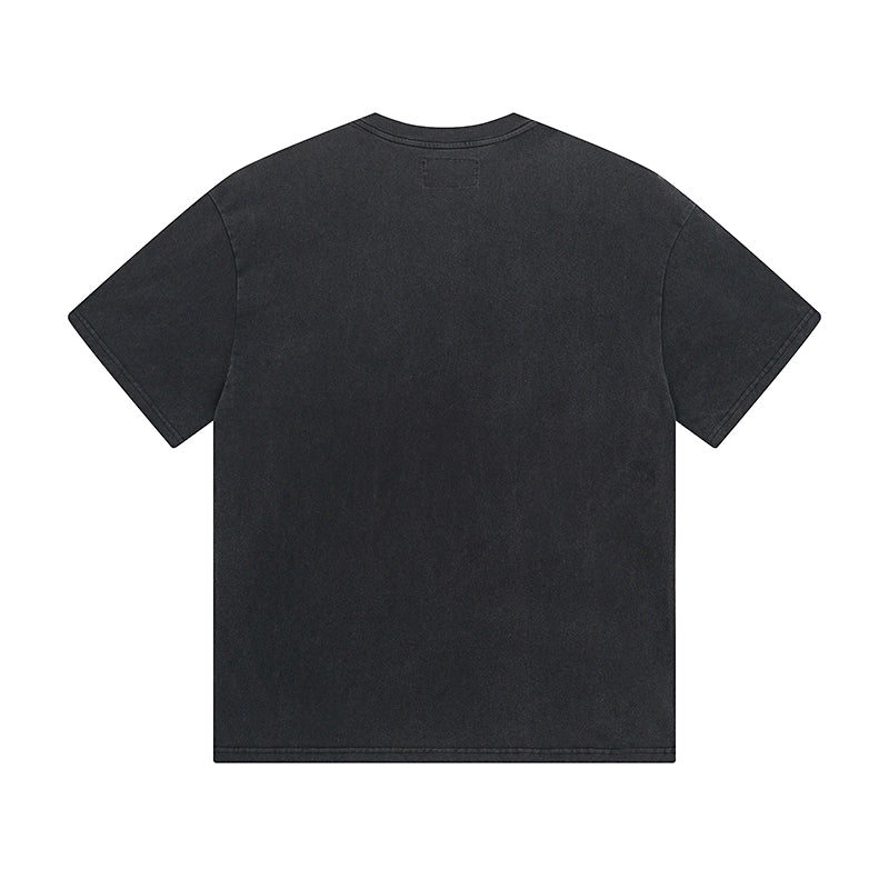 T-shirt noir délavé style vintage pour homme (impression artisanale) 1027