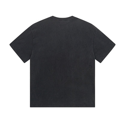 T-shirt noir délavé style vintage pour homme (impression artisanale) 1027