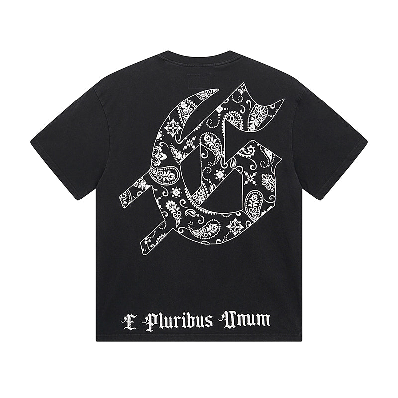 T-shirt noir délavé style vintage pour homme (impression artisanale) 1029