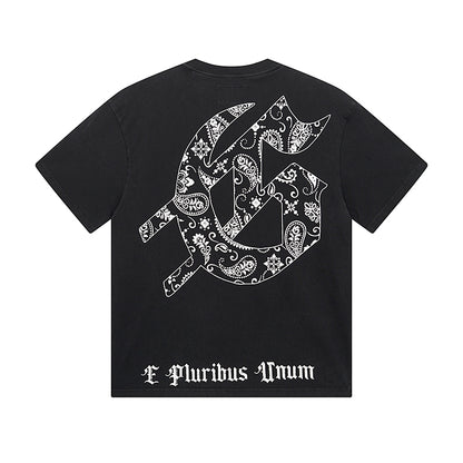 T-shirt noir délavé style vintage pour homme (impression artisanale) 1029