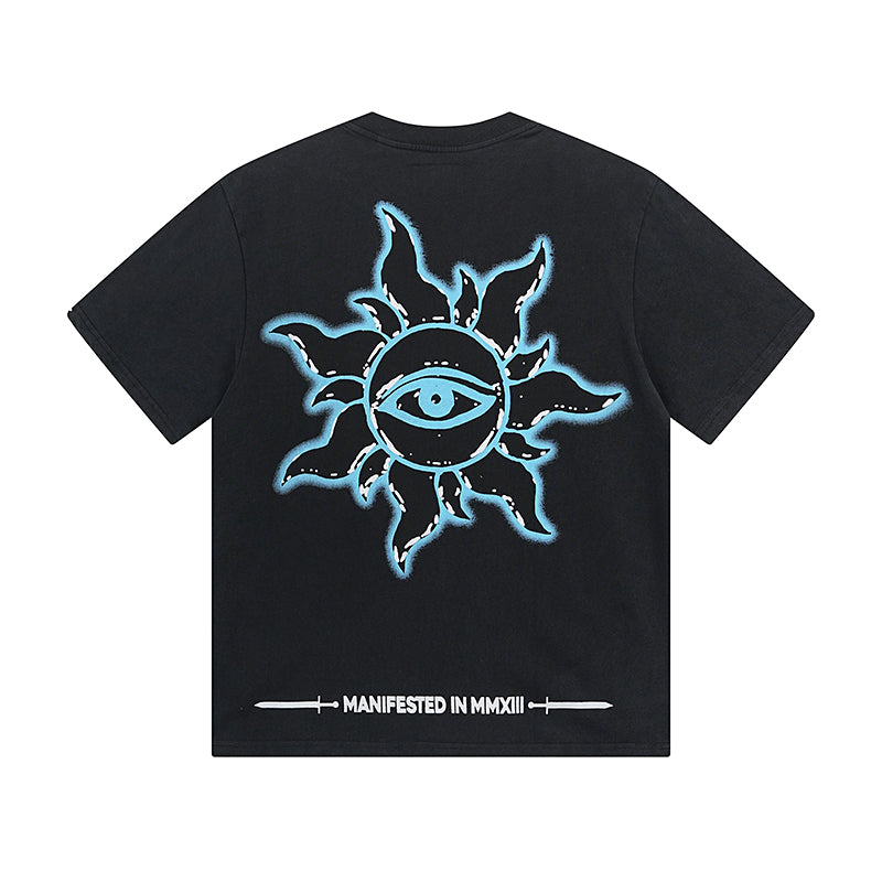 T-shirt noir délavé style vintage pour homme (impression artisanale) 1032